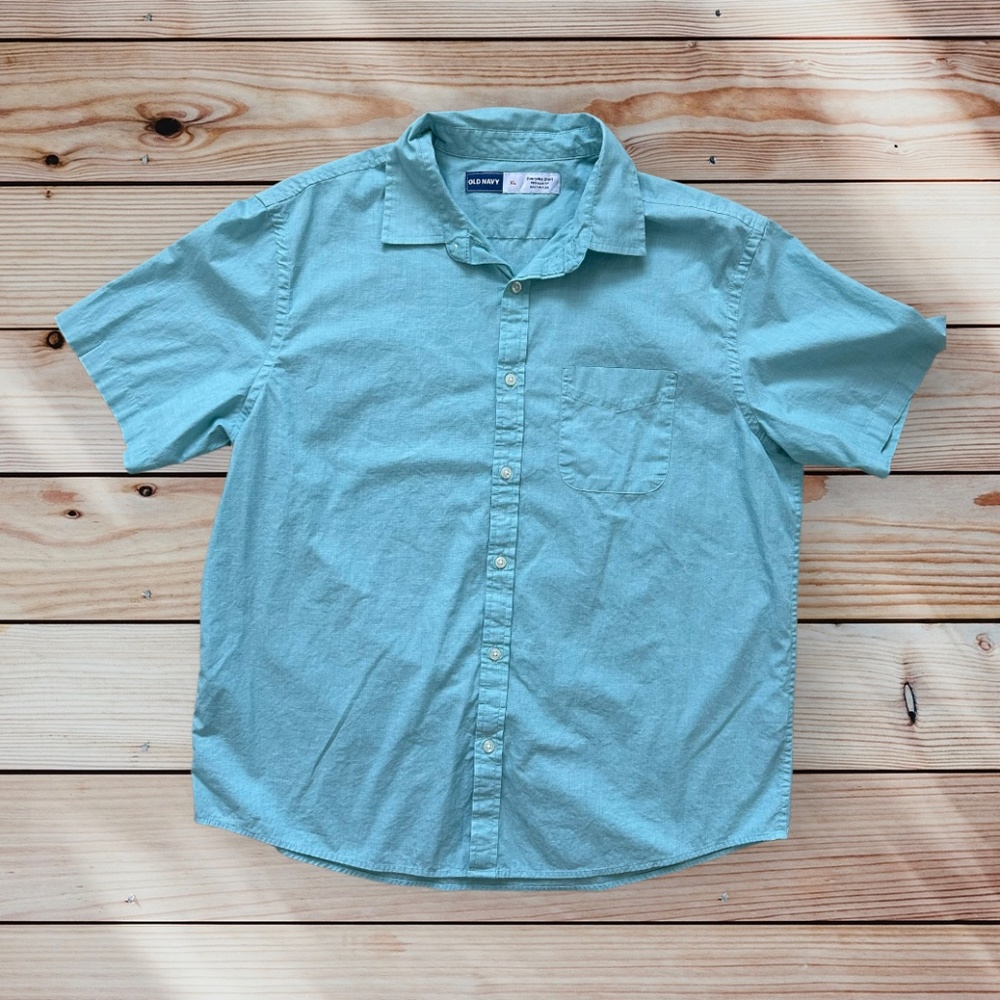 Men's Old Navy XL Short Sleeve Turquoise Casual Button Down Shirt